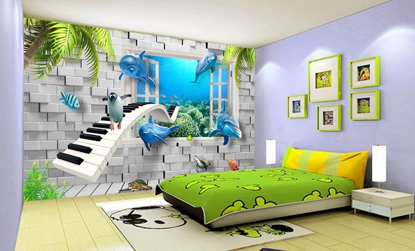 Bức tranh 3D dán tường phòng ngủ trẻ con cực đáng yêu