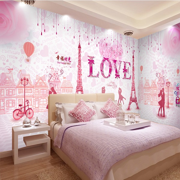 Mẫu trang 3D phòng ngủ vợ chồng màu hồng lãng mạn