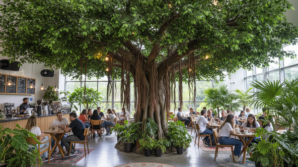 Cây si cổ thụ "ôm trọn" không gian quán